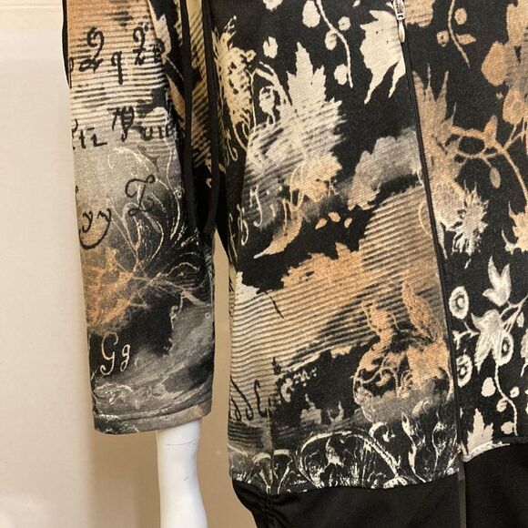 Vintage Bali Maximalist Artwear Unique Beige Black Ruched Zip Up Shacket - Picture 4 of 10